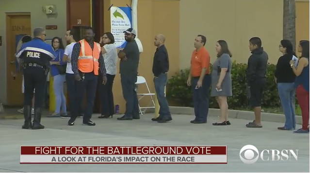 美國CBSN新聞網報導，這次總統大選，在佛羅里達州有不少拉丁裔選民踴躍投票。   圖：翻攝CBSN