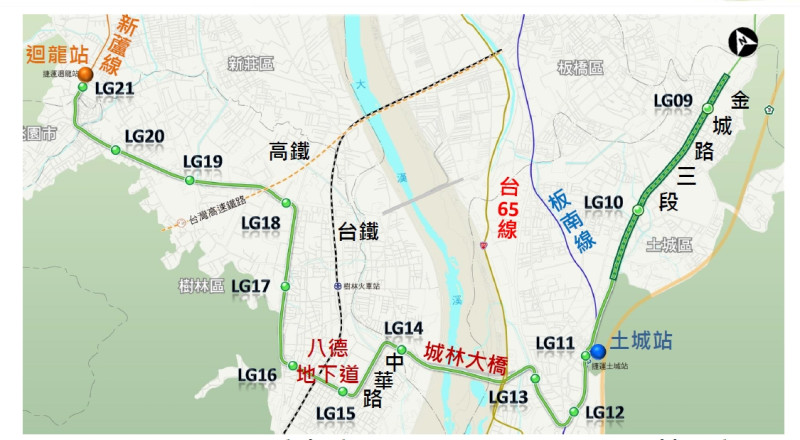 新北樹林線路線圖。   圖：新北市捷運局提供