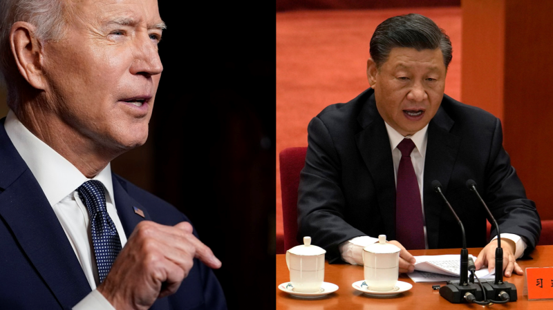 中國企圖壯大自身勢力，以便與美國抗衡。圖左為美國總統拜登，圖右為中國領導人習近平。    圖：達志影像 / 美聯社（資料照）