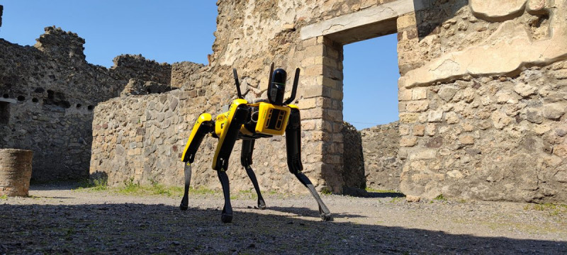 開挖工程將啟用2隻波士頓動力公司（Boston Dynamics）的機器狗「Spot」，機器狗可以在夜間當作移動的監視器，並在白天用來掃描地面搜索硬碟。   圖：翻攝自Pompeii考古網站