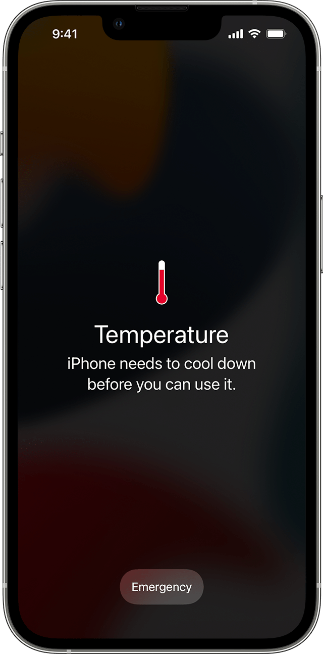 天氣炎熱，若將iPhone長時間處於高溫環境下，可能會出現這個警告畫面。   圖：翻攝自蘋果官網