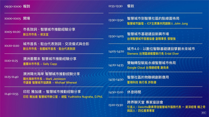 8月5日「2022新北市智慧城市國際論壇」活動議程。   圖：新北市研考會提供