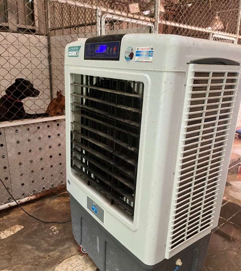 動物之家購置大型冷風扇，加強空氣流動減少悶熱。   圖：新北市動保處提供