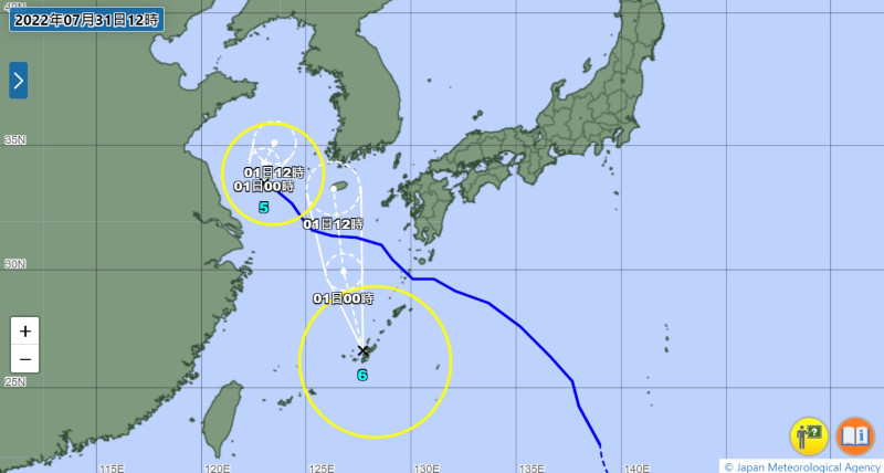今年第五號颱風「桑達」與六號颱風「翠絲」路徑。   圖：翻攝自日本氣象廳網站