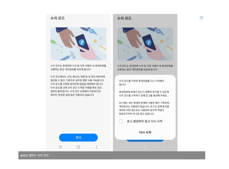 用戶可以在維修時開啟新模式，免於資料外洩。   圖﹔翻攝自韓國三星官網
