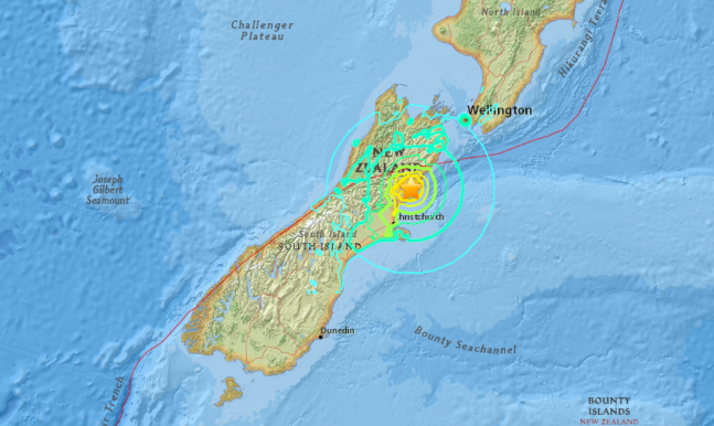 紐西蘭14日凌晨發生發生芮氏規模 7.8地震，重擊紐西蘭南島東岸。   圖：翻攝自美國地質調查局