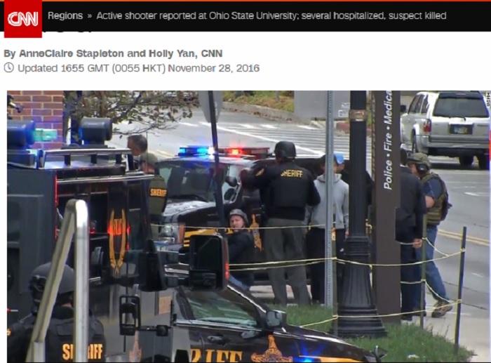 美國俄亥俄州立大在學當地時間28日上午10時許（台北時間23時許）驚傳槍擊案。   圖：翻攝CNN