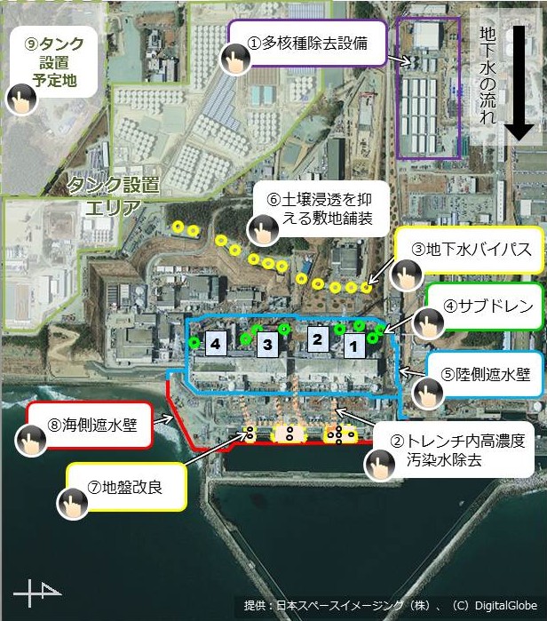 日本經濟產業省以圖解說明福島第一核電廠的水污染處理。   圖：翻攝日本經濟產業省官網