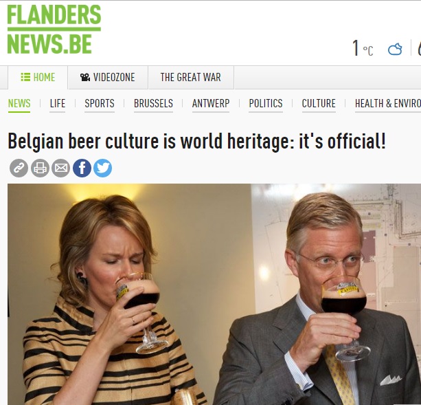 聯合國教科文組織（UNESCO）30日將比利時「啤酒文化」列入人類非物質文化遺產代表作名錄。(警語：飲酒過量，有害健康)   圖：翻攝自Flanders News