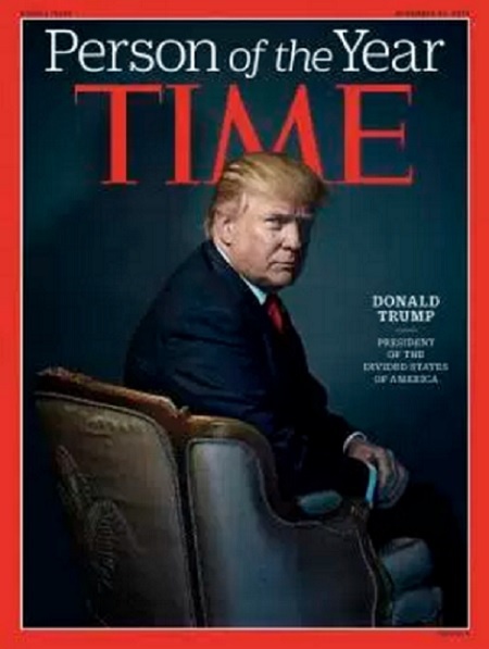 《時代》雜誌7日公布美國總統當選人川普（Donald Trump）為2016年度風雲人物。   圖：翻攝TIME官網