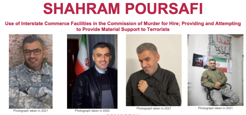 美司法部指控伊斯蘭革命衛隊成員博瑟夫（Shahram Poursafi）試圖刺殺前美國國安顧問波頓(John Bolton)。   圖：翻攝自FBI網站