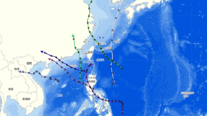 已經3年沒有颱風侵台。(圖為2020夏季颱風繞過台灣的資料)   圖：翻攝自氣象局颱風資料庫