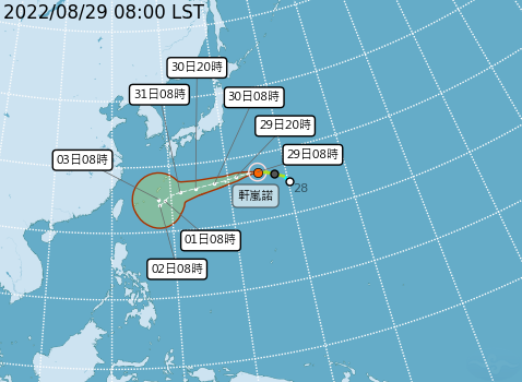 軒嵐諾颱風的路徑有持續偏南的趨勢。   圖：取自中央氣象局網站