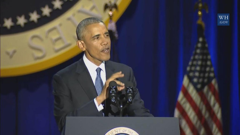 美國總統歐巴馬在11日上午舉行告別演說，檢視自己任職8年來的政績。   圖：翻攝白宮YouTube頻道