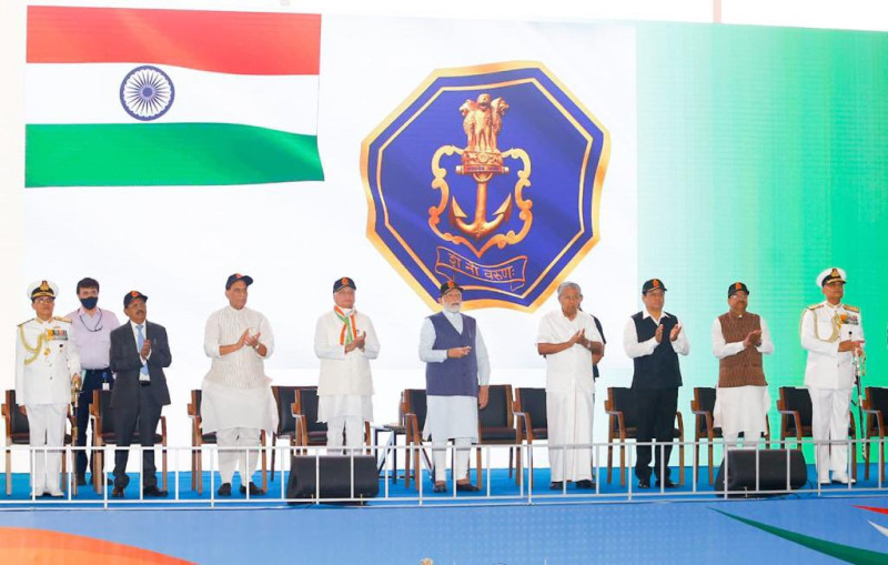 印度國產航母「維克蘭特號（ INS Vikrant ）」揭幕儀式。   圖：翻攝自推特