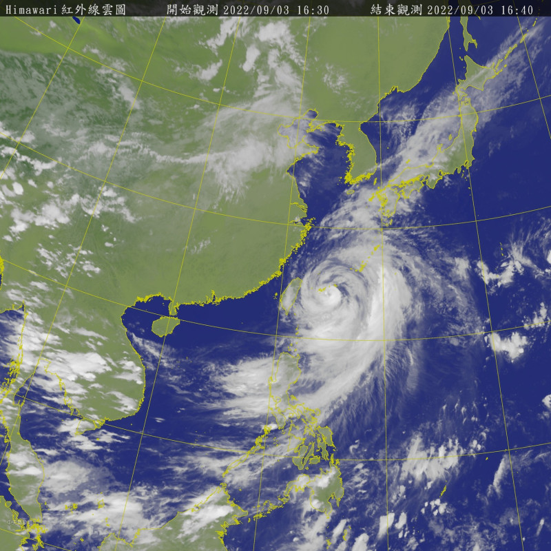 颱風軒嵐諾進逼台灣，預計今晚暴風圈將觸陸。   圖：中央氣象局