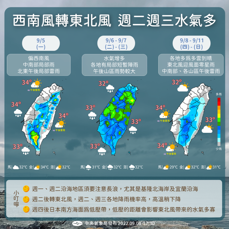 未來一週天氣。   圖：中央氣象局／提供