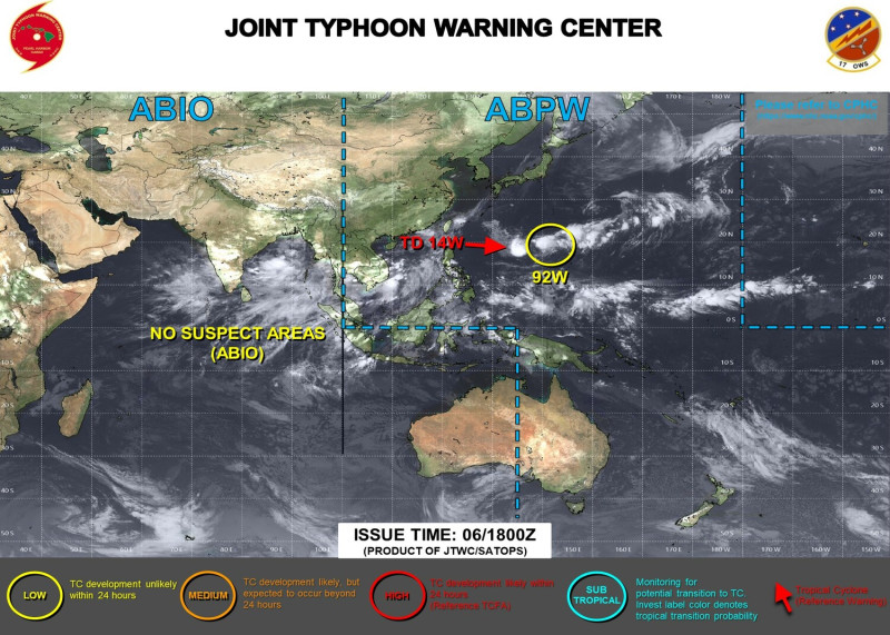 91W昨日深夜已經升級為熱帶低氣壓TD14W。   圖：取自美軍ＪＴＷＣ網站