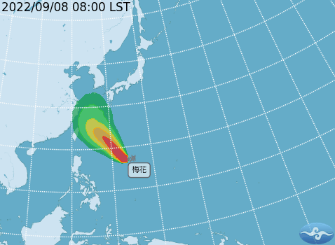 梅花颱風預計9/12最接近台灣。   圖：取自中央氣象局官網