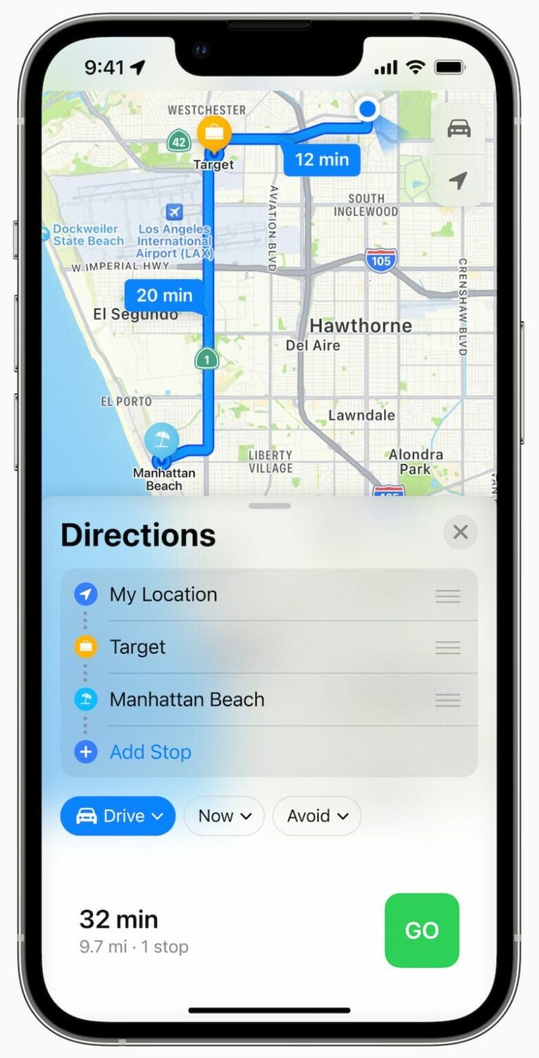 事先在路線上規劃多個停靠點，最多能透過地圖新增15個停靠站，在導航駕駛途中，也可以利用Siri來添加新的停靠站，非常適合到國外自助旅行背包客。   圖：翻攝自蘋果官網