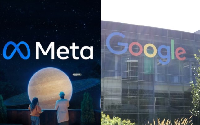 韓國個人情報保護委員會今(14)日宣布，將對兩大科技巨擘Google、Meta開罰共1000億韓元(約24億台幣)鉅額罰款，創下歷史最高金額罰款。   圖：翻攝自Meta臉書、Google IG