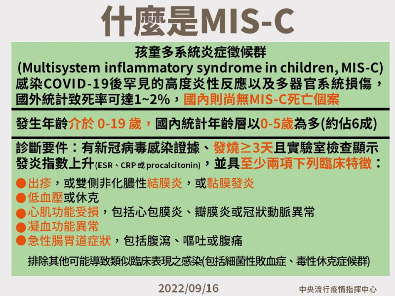MIS-C國內發生年齡以0-5歲最多。   圖：中央流行疫情指揮中心／提供