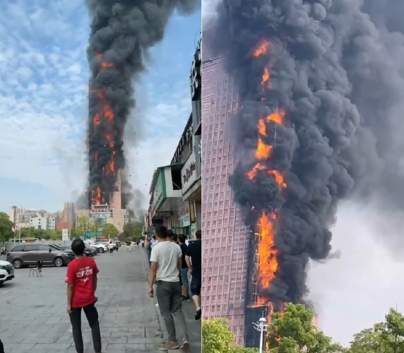 位於長沙的「中國電信」大樓發生猛烈大火   圖:翻攝自微博