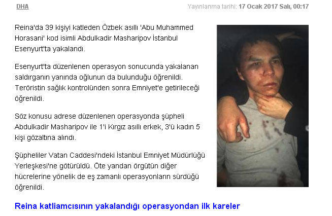 涉及土耳其夜店跨年夜恐怖攻擊事件的主嫌，在逃亡2個多星期後，終於在16日晚間落網。   圖：翻攝Cumhuriyet