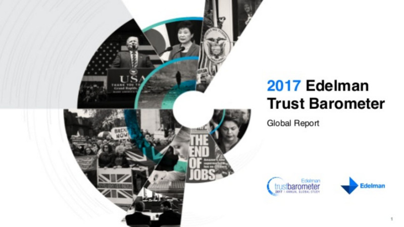 最新發布的《2017愛德曼信任度調查》報告，平均全球的信任度從2016年的50%，下跌至今年的47%。   圖：翻攝愛德曼官網