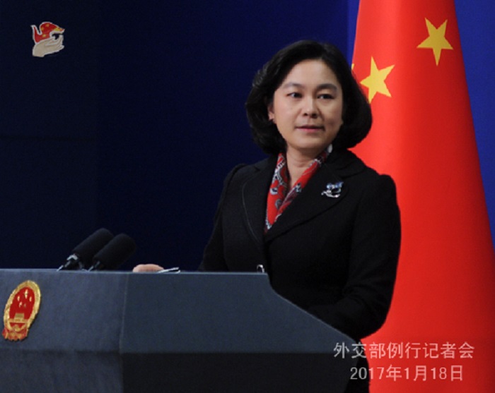 中國外交部發言人華春瑩18日表示，北京反對台灣以任何「藉口」派員赴美，敦促華盛頓不要讓台灣代表團出席川普就職典禮。   圖：翻攝中國外交部網站