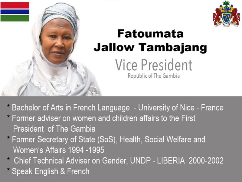 才被任命的甘比亞女性副總統賈洛坦巴詹，被爆年齡太高違憲。   圖：翻攝巴羅臉書