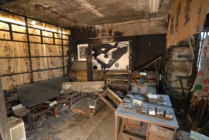 鄭南榕紀念館所保留當年自焚的景象。   圖：鄭南榕基金會網站
