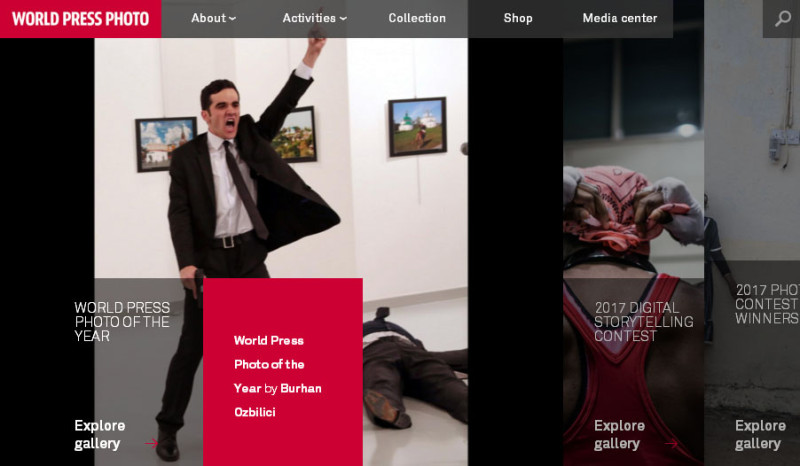 美聯社駐安卡拉攝影記者拍下卡羅夫遇刺倒地、嫌犯持槍咆哮的瞬間，成為「2017世界新聞攝影獎」的頭獎。   圖：翻攝worldpressphoto官網