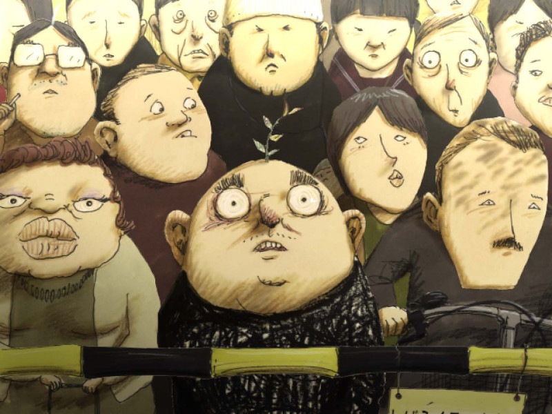 導演山村浩二作品《頭山》，諷刺日本社會喜歡群體行動、排斥個人主義的短片故事。   台中市政府/提供