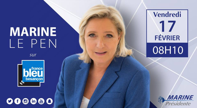 法國國民陣線總統候選人勒龐爆出詐取歐盟經費，不法酬謝該黨助理的行徑。   圖：翻攝勒龐臉書