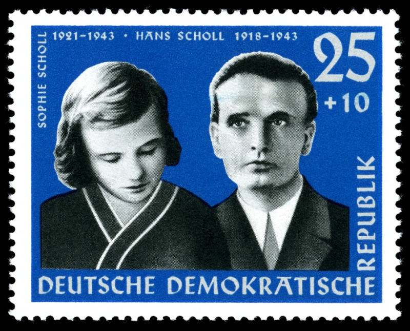 德國在1961年發行紀念索爾兄妹的郵票。   圖：翻攝自維基百科。