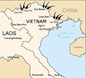 維基資料顯示，1979年中越戰爭就是中國所稱對越自衛反擊戰，也被稱為第三次印度支那戰爭。圖為中國軍隊發起的攻勢路線。   圖：翻攝維基網站
