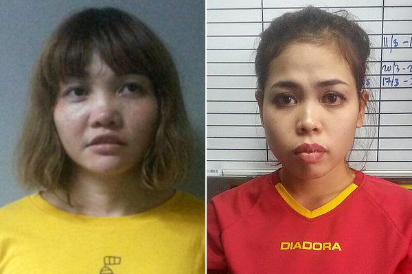 朝鮮金正男遇刺案的嫌犯：28歲的越南女子段氏香（左）與25歲的印尼人西蒂·艾莎，將面臨馬來西亞法律，可能被判死刑。   圖：翻攝《紐約時報》/Royal Malaysian Police