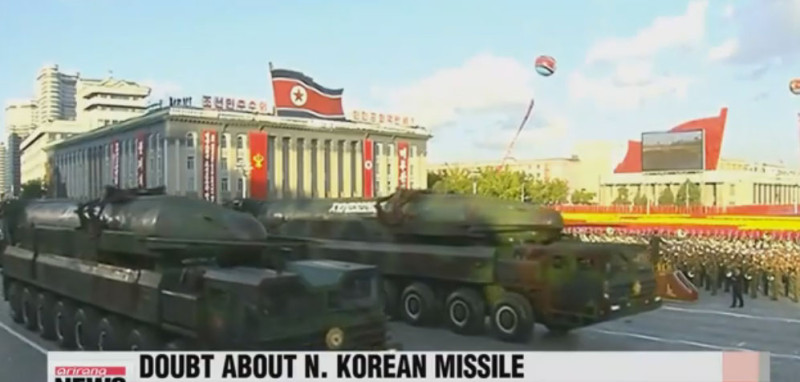 根據維基資料，朝鮮研制的KN-08洲際導彈只出現在閱兵儀式中，未進行過任何發射試驗。   圖：翻攝You Tube/ARIRANG NEWS