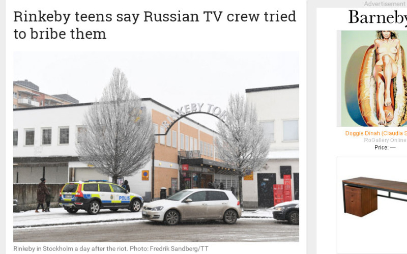 瑞典當地媒體報導，林克比區的少年收俄羅斯電視台的錢，表演鬧事畫面。   圖：翻攝The Local Sweden/Fredrik Sandberg/TT