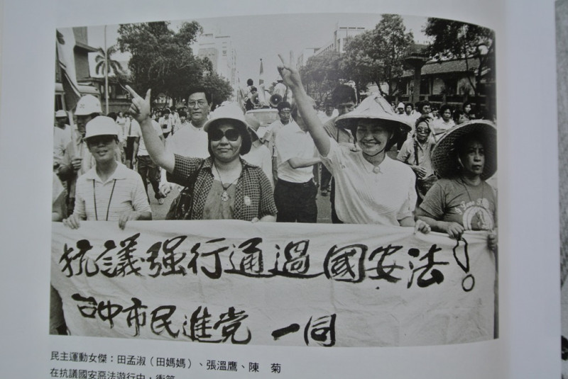 抗議政府通過國安法，田媽媽（右起）、張溫鷹、陳菊等人走上街頭。   圖：翻攝自宋隆泉老師攝影集
