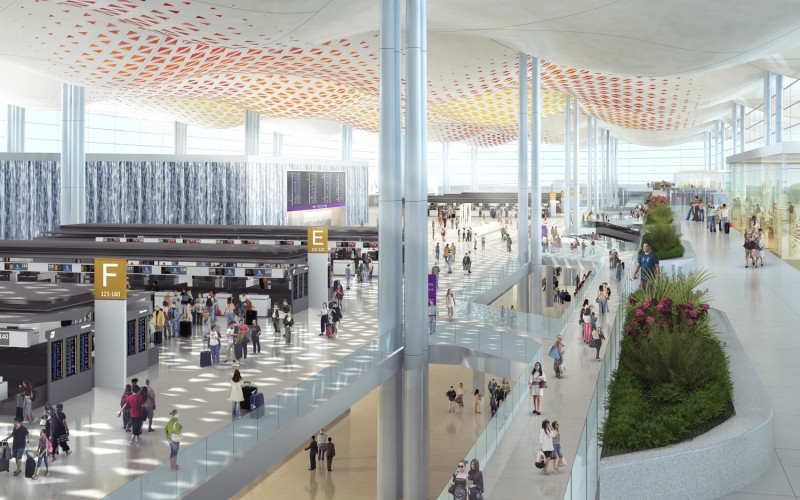 高雄機場新航廈大廳模擬圖。   圖：民航局／提供