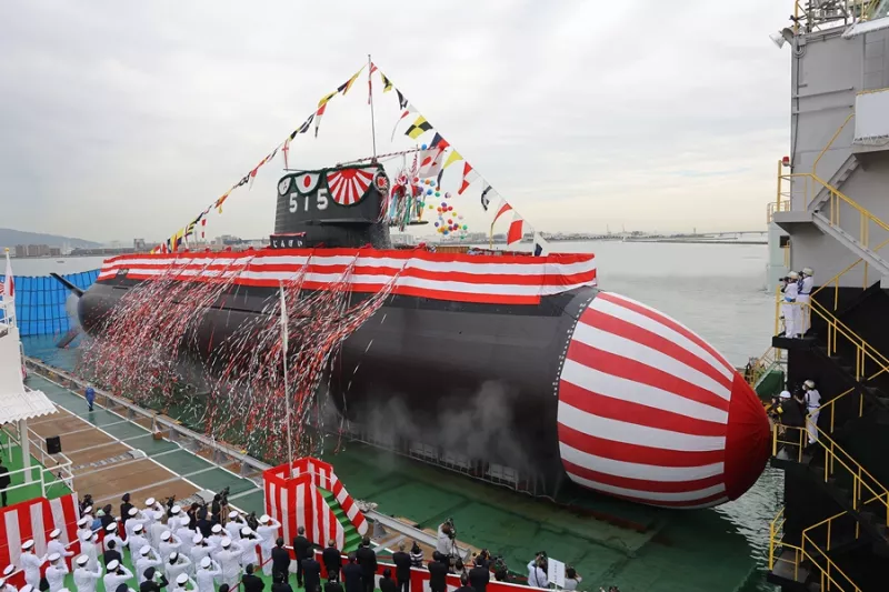 日本三菱重工承造「大鯨級」潛艦3號艦，12日命名「迅鯨號(じんげい，SS-515)」，並舉行下水儀式。   圖：翻攝三菱重工官網