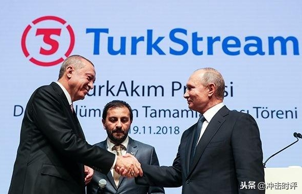 俄國總統普丁(右)與土耳其總統艾爾段(左)握手，慶祝土耳其溪天然氣管道的開通。   圖 : 翻攝自頭條