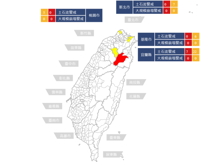 農委會今天上午6時30分持續發布7條土石流紅色警戒。   圖/農委會提供