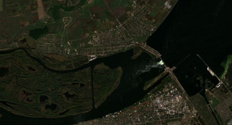 2022 年 10 月 16 日在烏克蘭赫爾松州的卡霍夫卡壩和周邊地區，包括赫爾松市。   圖：翻攝自歐洲太空總署