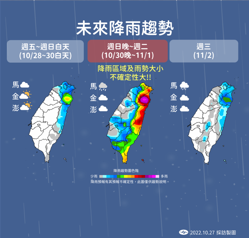 奈格預計在週日增強為中度颱風，外圍環流也將在週日至下週二影響台灣。   圖：中央氣象局／提供