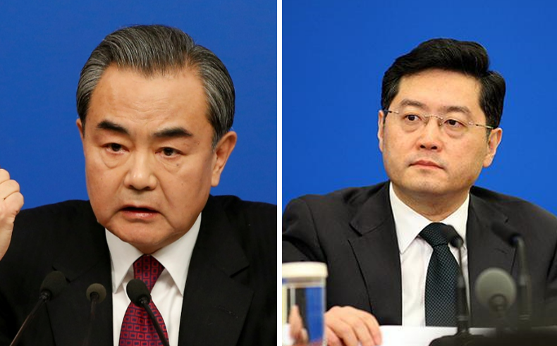 中國外交部長王毅(左)與中國駐美大使秦剛(右)的外交意識形態較為強硬，恐加劇中國「戰狼外交」。(新頭殼合成)   圖：達志影像/路透社 以及 每日頭條（資料照）