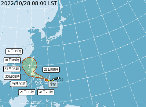 奈格颱風預計最快今晚轉中颱。   圖：取自中央氣象局網站