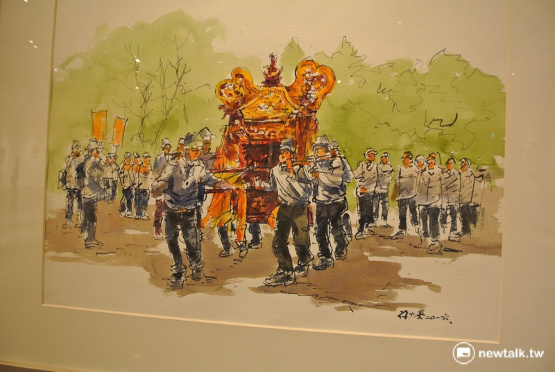 出彰化城~南瑤宮笨港進香藝術家聯展的作品「接駕」，是孫少英的作品之一。   圖：唐復年／攝